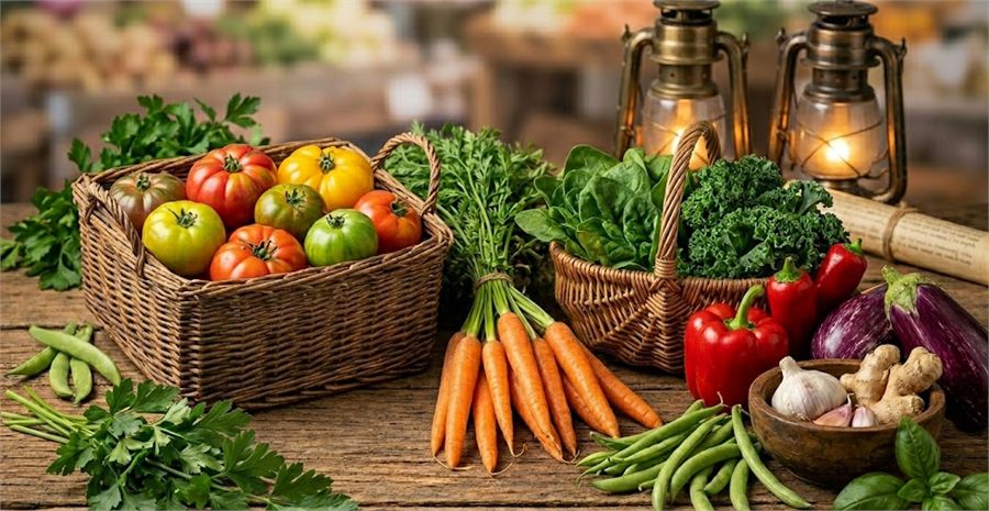Fresh produce for vegetarian Indian meals